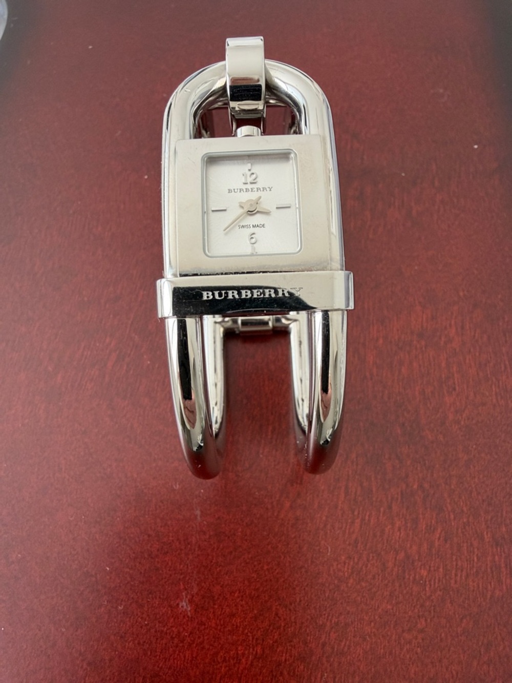 Burberry Silver Tone Padlock Bracelet Watch with White Dial